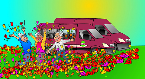 tekening bollentocht met BBD-bus